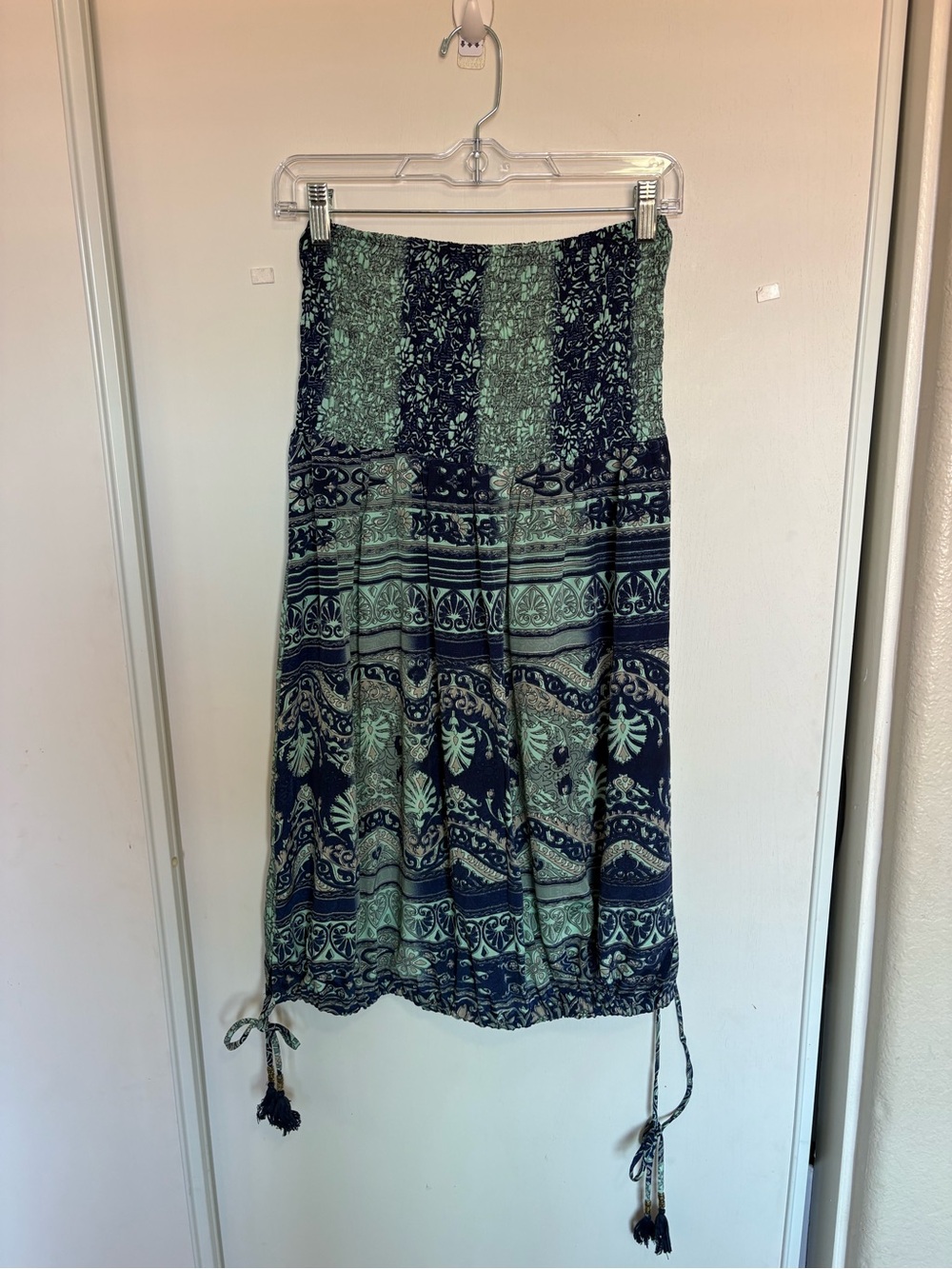 Karma Highway Short Dress Women One Size Blue Floral Boho Hem Strapless
